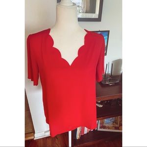 Red top, scallop v neck